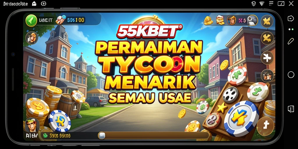Screenshot gameplay 55KBET yang menunjukkan manajemen bisnis yang seru.