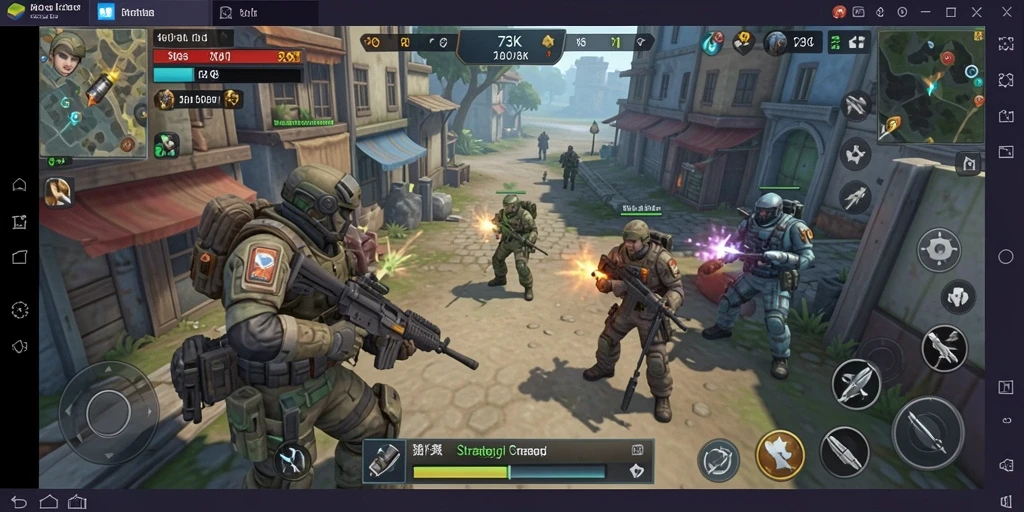 Tangkapan layar gameplay 73K menampilkan pertempuran strategi yang menegangkan.