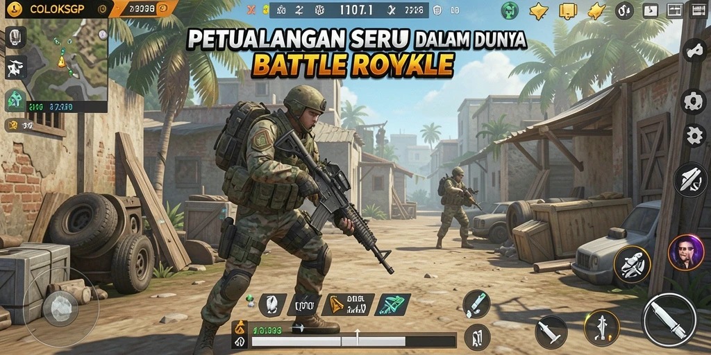 Tampilan gameplay seru dalam COLOKSGP dengan aksi Battle Royale.