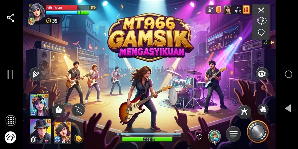 Screenshot utama MT966 menampilkan gameplay seru dengan berbagai pilihan lagu musik.