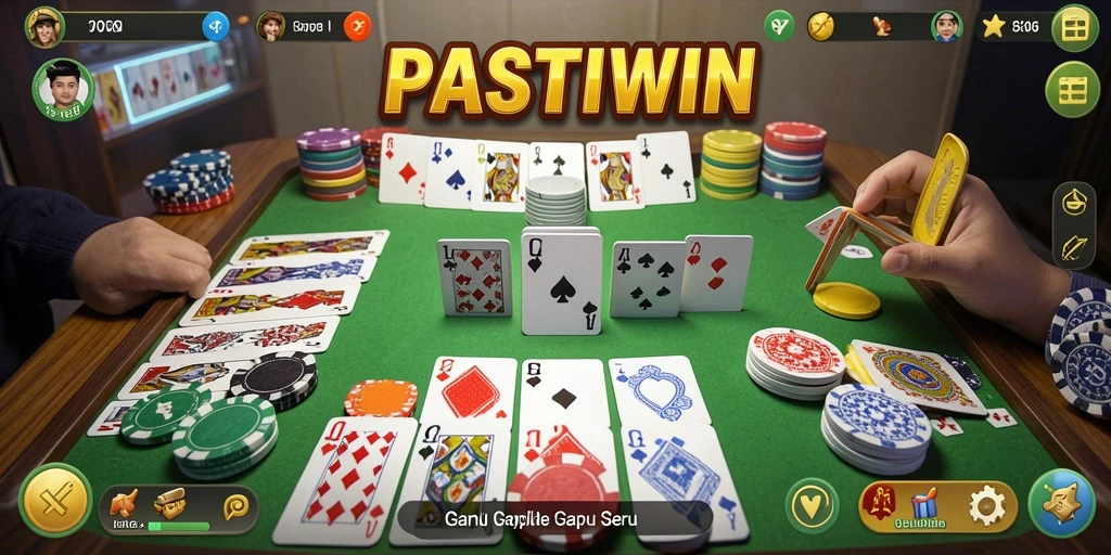 Screenshot gameplay PASTIWIN dengan tampilan kartu Gaple yang menarik.