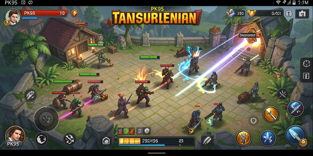 Screenshot gameplay PK95 menunjukkan strategi pemain melawan musuh yang tangguh.