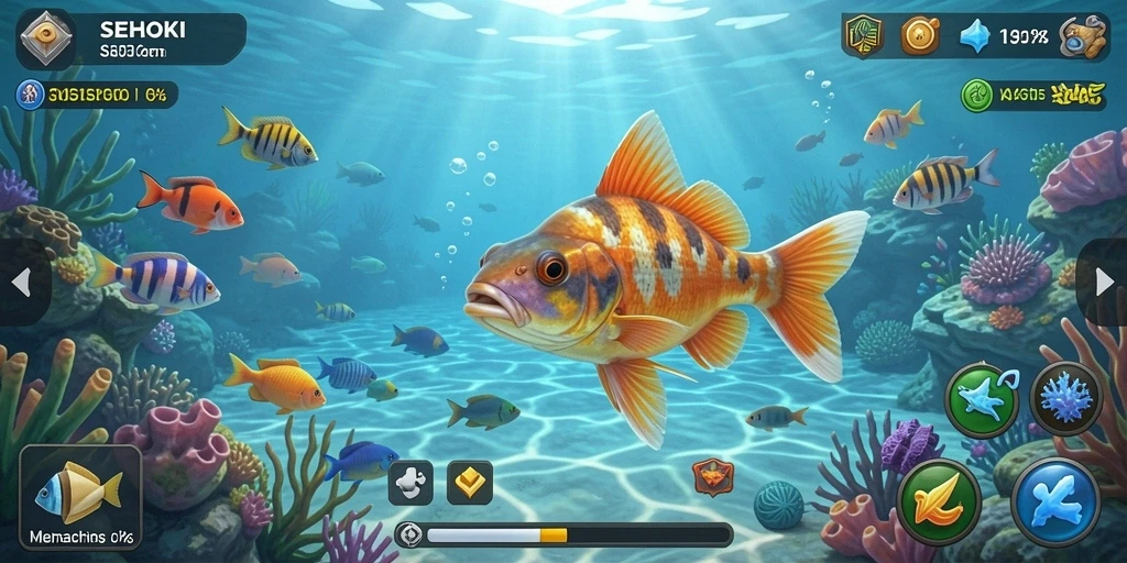Screenshot gameplay SEHOKI yang menampilkan suasana memancing yang menakjubkan.