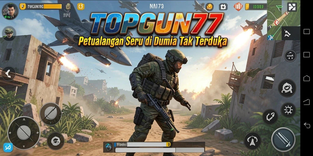 Screenshot gameplay menunjukkan aksi seru dalam petualangan menarik di TOPGUN77.